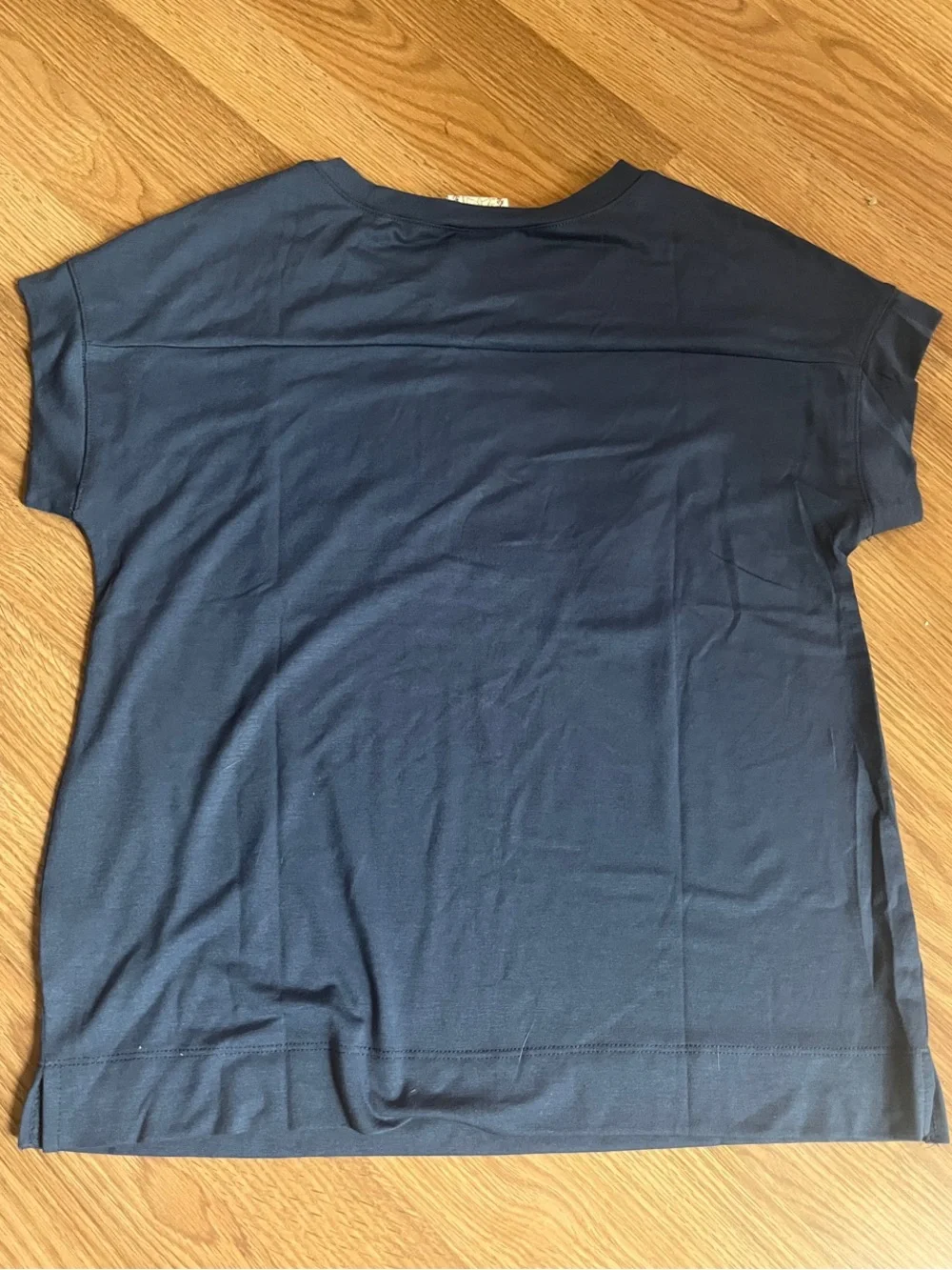 Women’s Navy Blue Short Sleeve Tee with Festive Embroidered Dogs